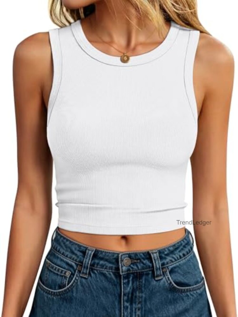 Ribbed Crop Tank Top High Neck Sleeveless Slim Fit Women's Top